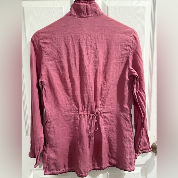 Vintage Pink Shell Button Down Shirt w Pockets Mandarin Collar 100% Raimie Linen - Picture 7 of 8
